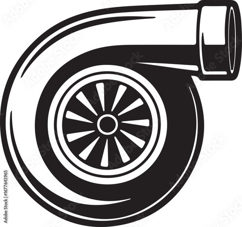 Stylized Black and White Turbocharger Icon engine automotive