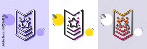 Shoulder strap stars line icon. Halftone dotted pattern. Gradient icon with grain shadow. Star award sign. Best rank symbol. Line shoulder strap icon. Various designs. Vector