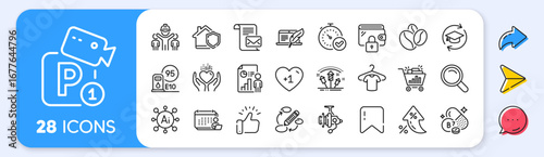 Wallet, Keywords and Coffee beans line icons. Interest rate, AI generate, Inflation icons. Pack of Fast verification , Copyright laptop, Biotin vitamin icon. Vector