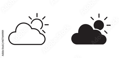 sun behind cloud with rain drops weather forecast icon  set