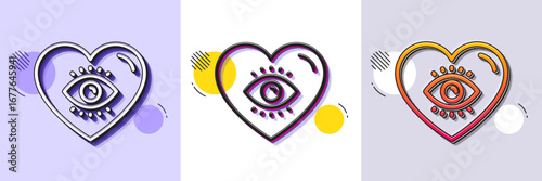 Meditation eye line icon. Halftone dotted pattern. Gradient icon with grain shadow. Yoga mind sign. Spirit therapy symbol. Line meditation eye icon. Various designs. Vector