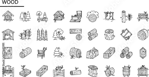 wood line icon set