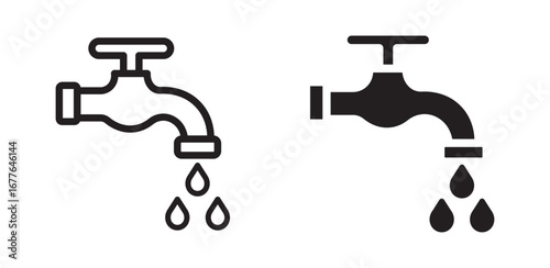water droplets from faucets icon in outline and silhouette style