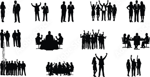 Business people silhouettes, corporate group, team meeting, office discussion, professional colleagues, business teamwork, corporate communication, business success, work collaboration