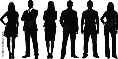 Business people silhouettes, professional team, corporate group, businessmen and women, office team, business attire, corporate workforce, team diversity