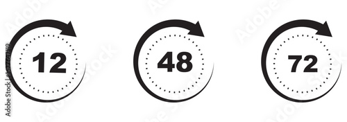 48, deo, logo, week, hour, 12, 24, 72, symbol, arrow, sign, discount, offer, number, shipping, deodorant, day, remain, work, clock, effect, circle, template, deal, shop, icon, isolated. EPS 10