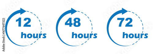 Compact UI and Repeating Clocks Pack. Red small-clock grid with arrow accents. 12, 48 and 72 hours clock arrow. Clock arrow vector work time Time Tracking and Management Infographic. EPS 10