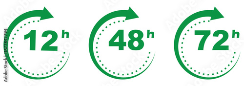 48, deo, logo, week, hour, 12, 24, 72, symbol, arrow, sign, discount, offer, number, shipping, deodorant, day, remain, work,  clock, effect, circle, template, deal, shop, icon EPS 10