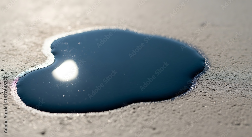 Obraz premium Dark Puddle on Concrete Surface with Bright Reflection.