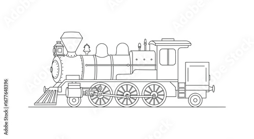 Vintage Steam Train Outline Illustration for Coloring Book or Educational Material