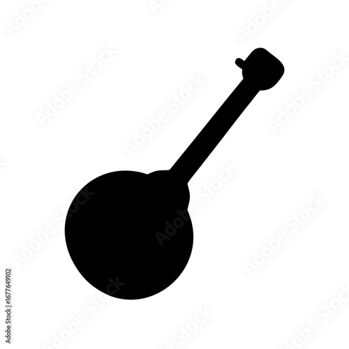 Simple banjo silhouette with a dark black color isolated on white backdrop