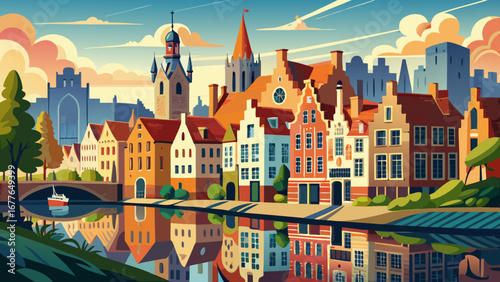 The Historic Centre of Bruges in Belgium enchants with canals, medieval guild houses, and ornate belfries, reflecting the charm of a preserved Hanseatic trading city.