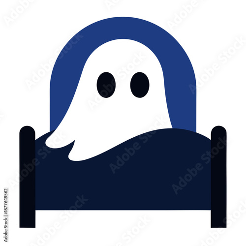 Cute ghost in bed under blue blanket