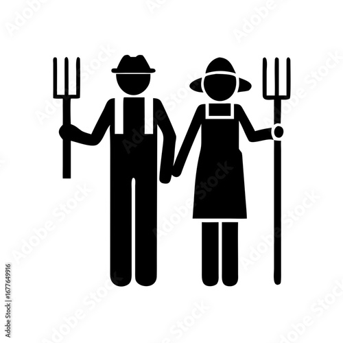 Pictorial representation of a loving farmer couple working together on their farm