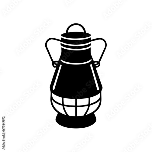 Black and white illustration of an oldfashioned water pitcher with carrying handles
