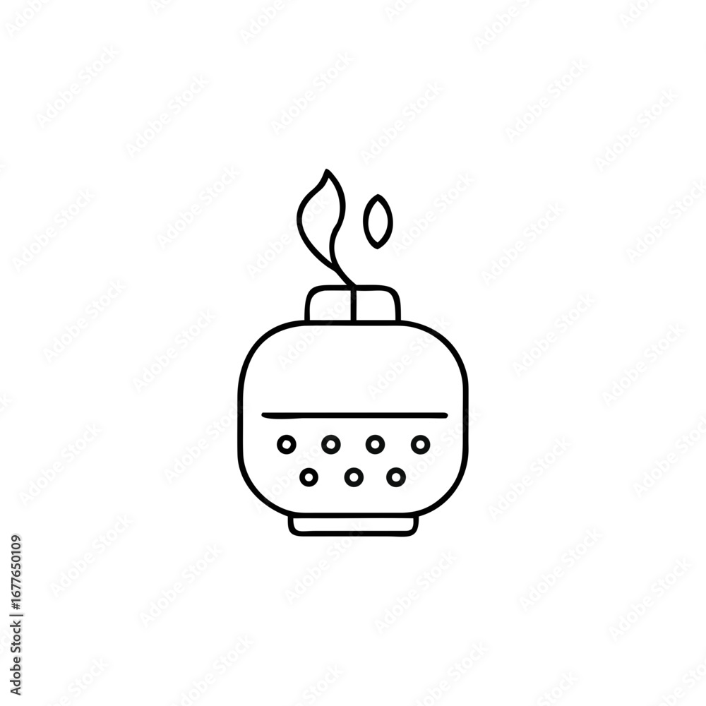 Fototapeta premium Minimalist line drawing of aroma diffuser with essential oil and flame