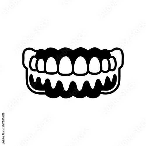 Black and white illustration of cartoonish teeth, gums, and alveolar bone
