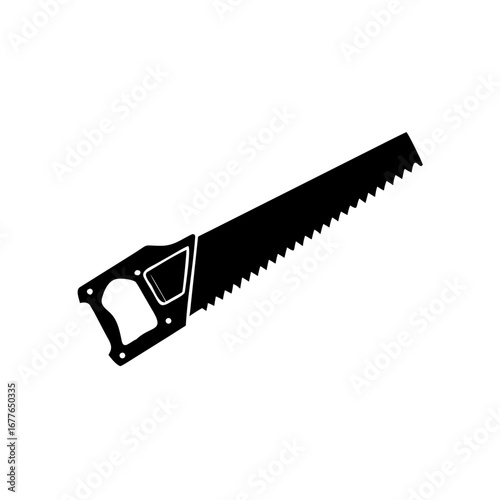Sharp hand saw with a wooden handle, a tool for cutting wood
