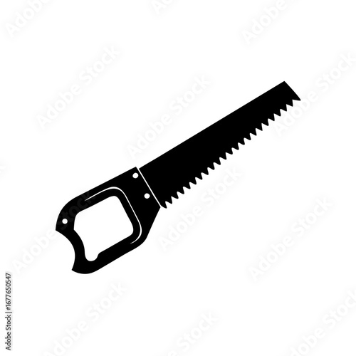 Black silhouette of a hand saw used for cutting wood and carpentry