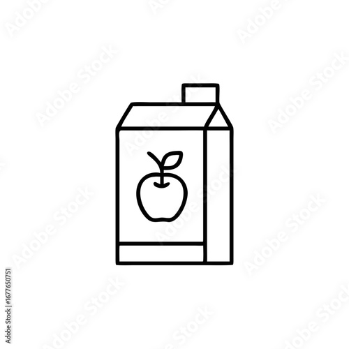 Simple line art illustration of an apple juice box in black and white