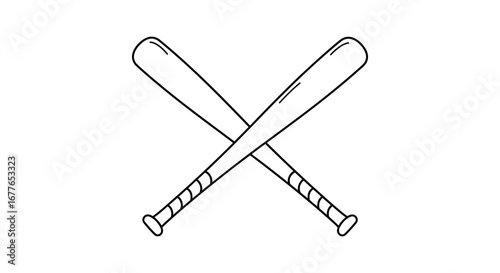 Crossed Baseball Bats Outline Simple Line Art Illustration for Sports and Recreation