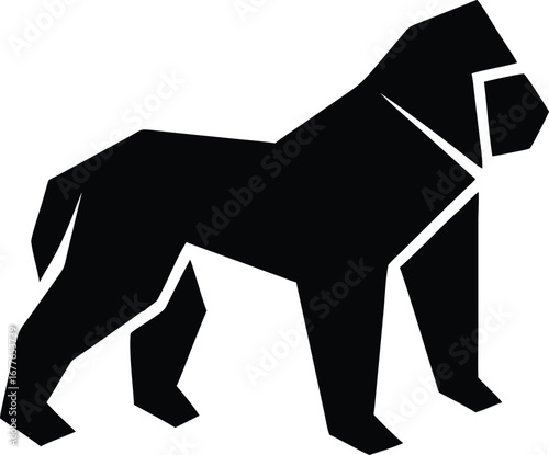 Stylized Geometric Black Gorilla Silhouette on White Background primate animal