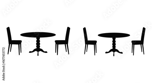 Two Round Tables with Chairs Silhouette for Restaurant or Cafe Design