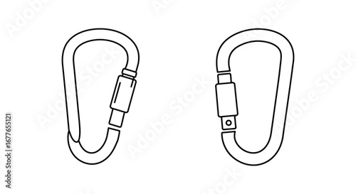 Two Carabiners Outline Illustration for Climbing Mountaineering and Safety Equipment