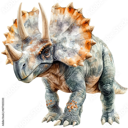 Triceratops, watercolor illustration vector, isolated on a white background.
