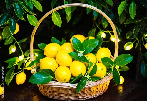 A basket full of lemons sitting on top of a table.