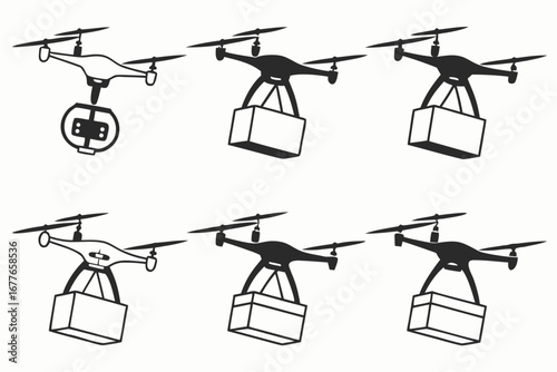 Vector art of drone delivery service with package
