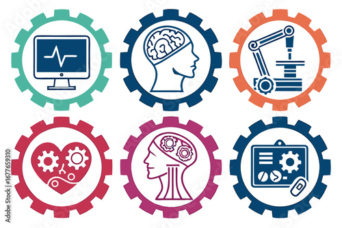 Vector art of artificial intelligence and robotics technology icons