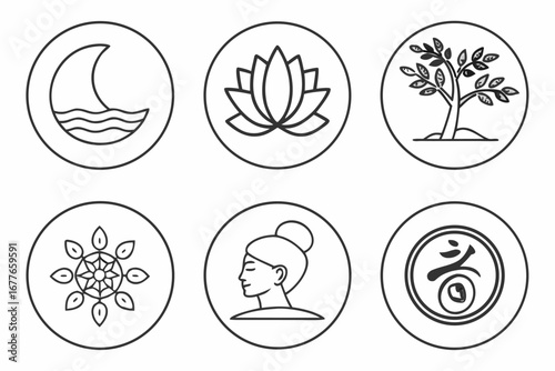 Vector art of collection of spiritual and wellness icons