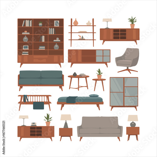 Furniture vector illustration set for interior design elements home decor and office furniture set design