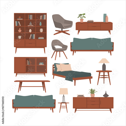 Furniture vector illustration set for interior design elements home decor and office furniture set design