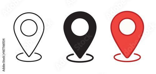 Free Download Three map pointer icons in outline black and red colors - GFXLoad