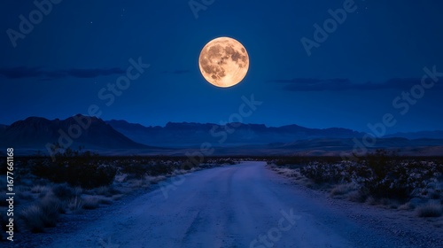 Large golden moon creating mystical desert nighttime scene high resolution picture