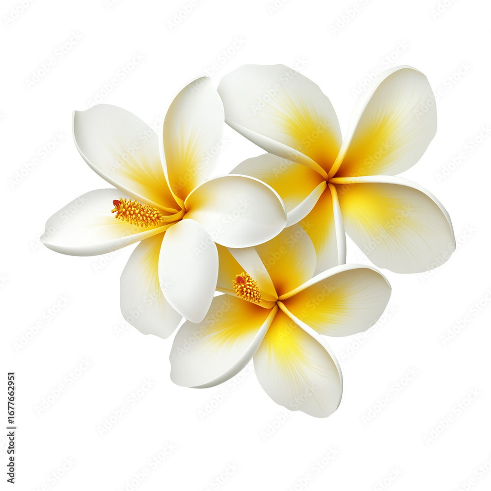 Naklejka premium white and yellow frangipani flowers on a transparent background