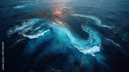 Oil spills in the ocean with dark slicks damaging wildlife and coasts, perfect for environmental disaster, pollution, and cleanup themes