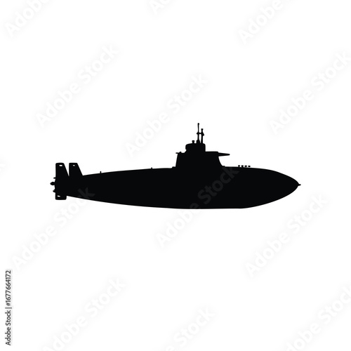 Silhouette of a submarine on a white background in the ocean, submarine silhouette vector illustration