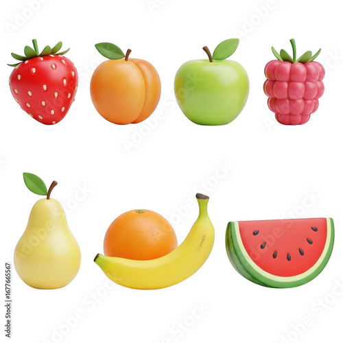 3d set of fresh ripe fruits isolated on transparent background for healthy lifestyle concepts