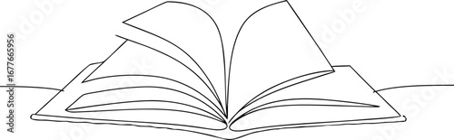 Continuous line art open book pages illustration