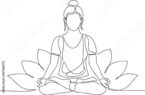 Continuous line drawing of woman in lotus pose