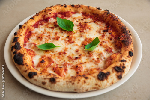 traditional italian pizza margherita with tomato sauce and mozzarella cheese isolated
