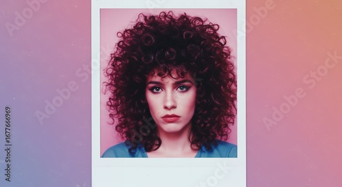 Woman vintage 80 s portrait polaroid style photo