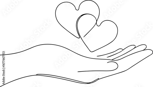 Hand Holding Two Hearts Illustration Line Art