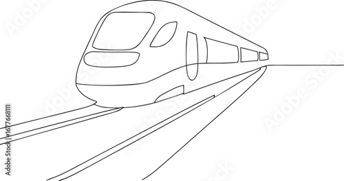 High speed train on tracks black outline