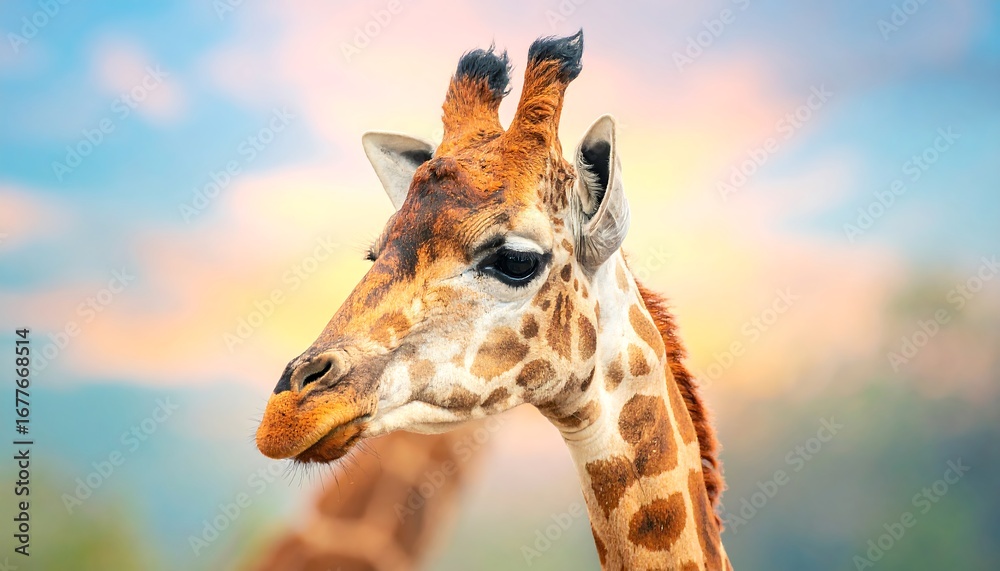 Naklejka premium Giraffe portrait, soft colors