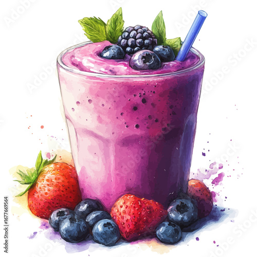 watercolor of Summer Smoothie Fresh Blend, vector, isolated on a white background.