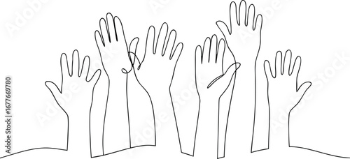 Raised hands in continuous line drawing style